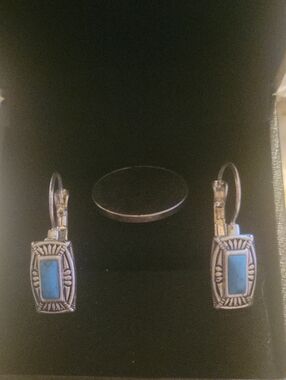 Turquoise Inlay Silver Drop Earrings - Women Jewelry